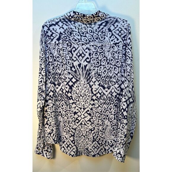 Lilly Pulitzer women’s navy blue peacock button front blouse size L #38-1692 - Picture 6 of 6